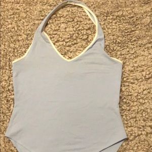 Baby blue with white body suit